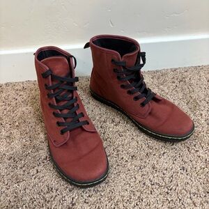 Dr. Doc Martens Shoreditch Canvas Lace Up Combat Boots, Cherry Red, Size 7